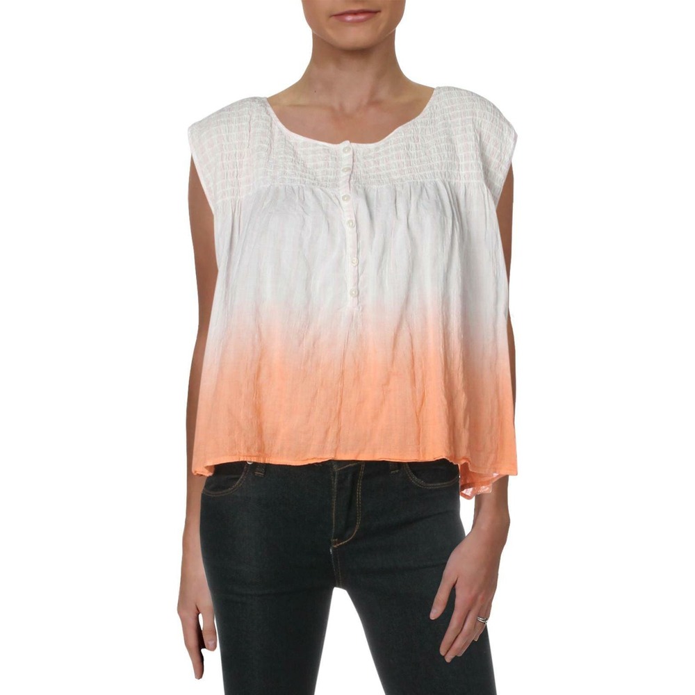 We The Free Little Bit of Something Ombre Blouse White Orange Sz M $78 N…